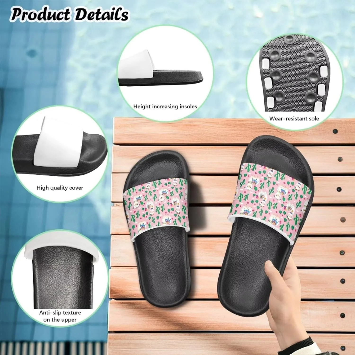 Summer Slide Slippers for Girls Shower Slippers Bathroom Pool Sandals Non-Slip Quick Drying Shower Slides Sandals