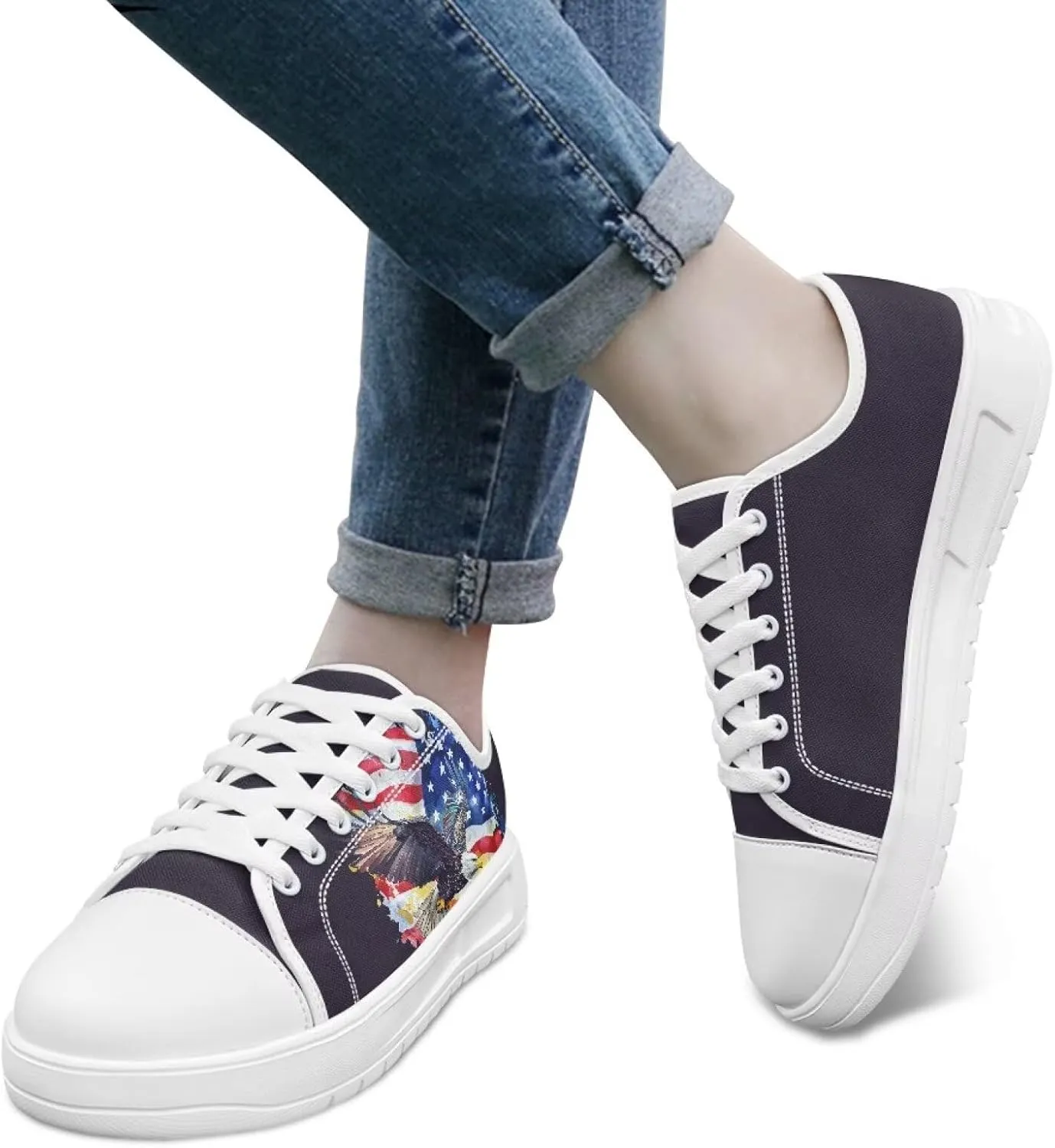 Summer Womens Casual Sneakers Trendy & Comfy Women Canvas Shoes with Flag Pattern
