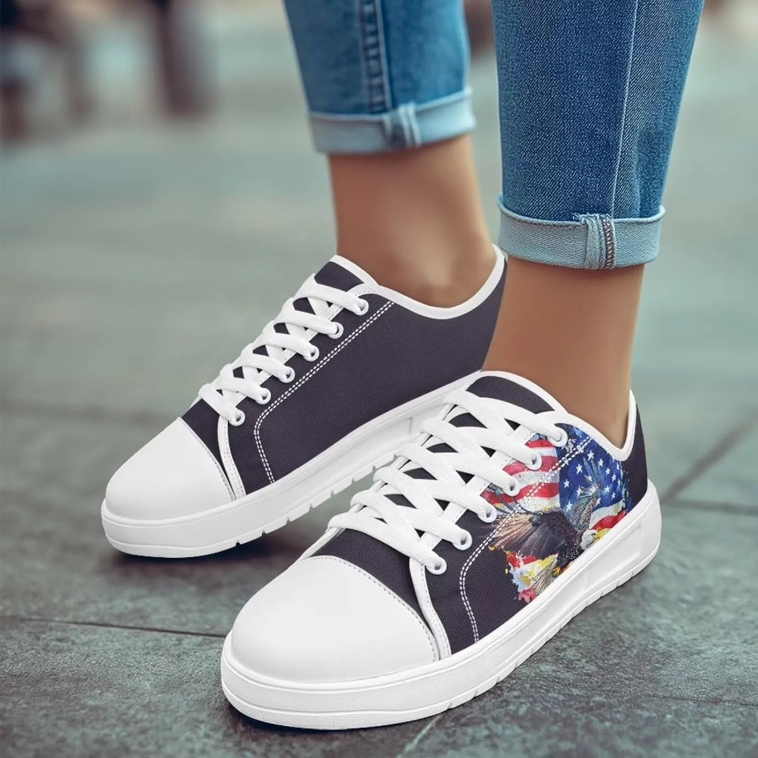 Summer Womens Casual Sneakers Trendy & Comfy Women Canvas Shoes with Flag Pattern