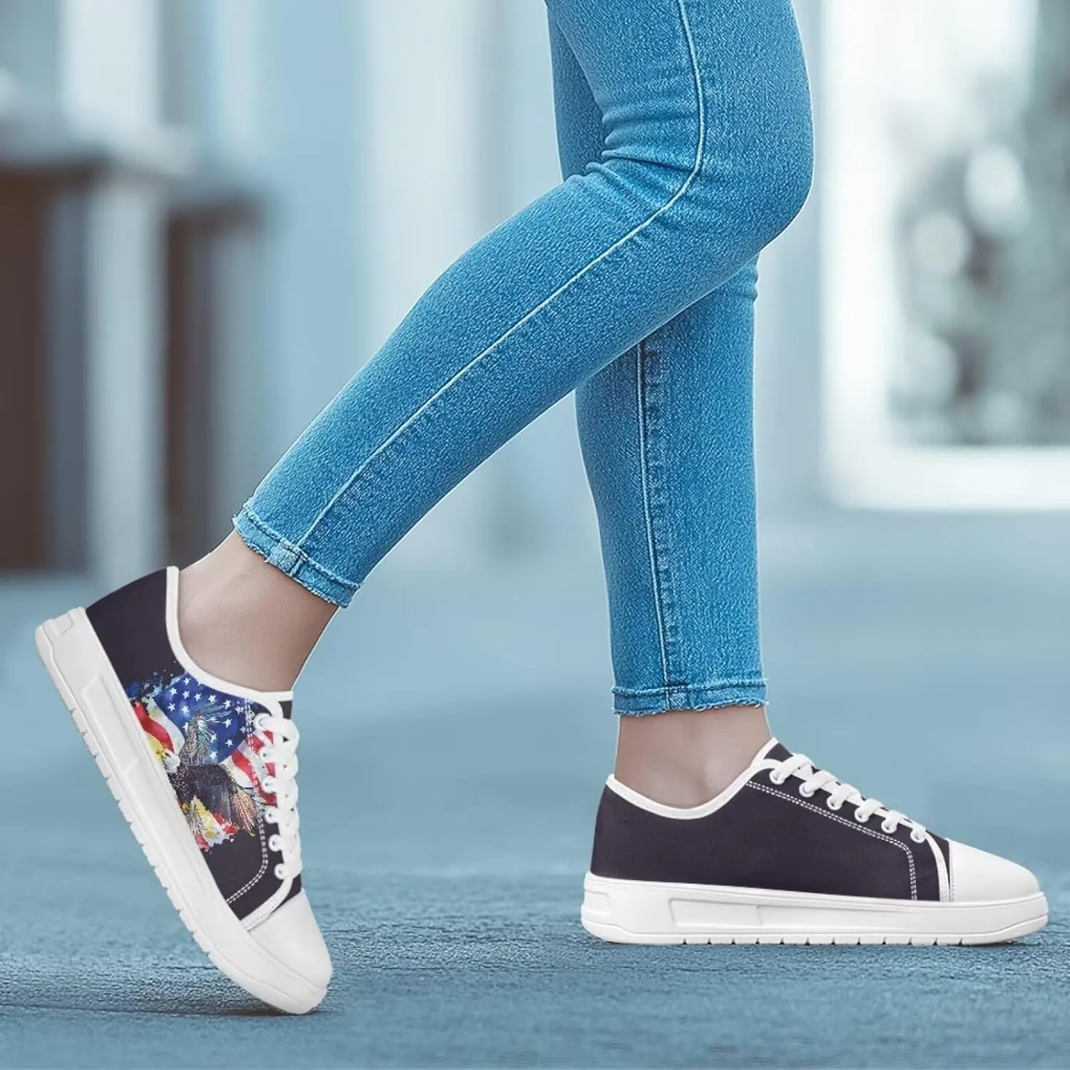 Summer Womens Casual Sneakers Trendy & Comfy Women Canvas Shoes with Flag Pattern