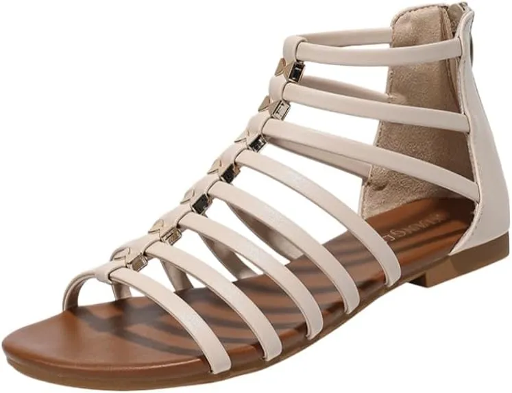 Summer Women's Flat Bohemian Roman Sandals with Back Zipper - Casual Seaside Vacation Shoes for Effortless Bohemian style