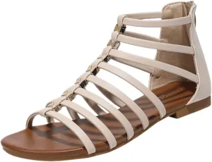 Summer Women's Flat Bohemian Roman Sandals with Back Zipper - Casual Seaside Vacation Shoes for Effortless Bohemian style