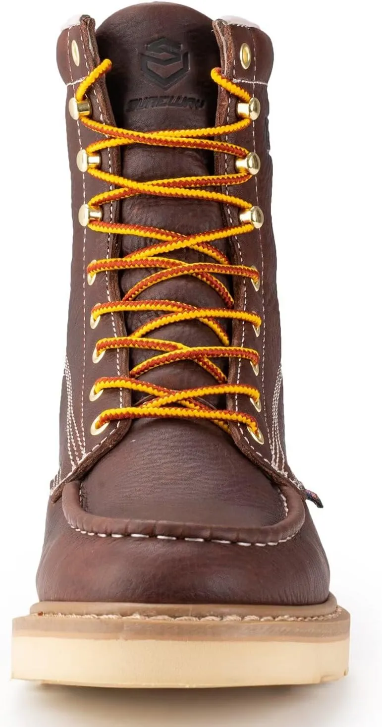 SUREWAY 8in Wedge Moc Toe Work Boots for Men - Soft Toe,Premium Full-Grain Leather,Safety Work Boots/Shoes,Comfort Insole,Oil/Slip Resistant,Real Goodyear,EH Rated Industrial Construction