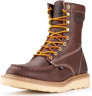 SUREWAY 8in Wedge Moc Toe Work Boots for Men - Soft Toe,Premium Full-Grain Leather,Safety Work Boots/Shoes,Comfort Insole,Oil/Slip Resistant,Real Goodyear,EH Rated Industrial Construction