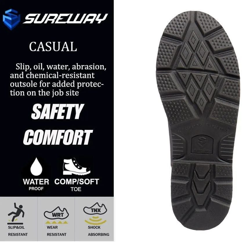 SUREWAY Composite Toe Heavy Duty Waterproof Work Boot, Men’s 6" Goodyear Welt Oil/Slip Resistant Dual-Density Comfortable Outsole Leather Construction Industrial Safety Lace Up Work Boots - Brown