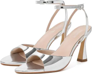 Susanny High Heels for Women Pointed Open Toe Strappy Chunky Block Heels Ankle Strap Stiletto Kitten Heeled Sandals Wedding Bridal Party Prom Sexy Dress Shoes