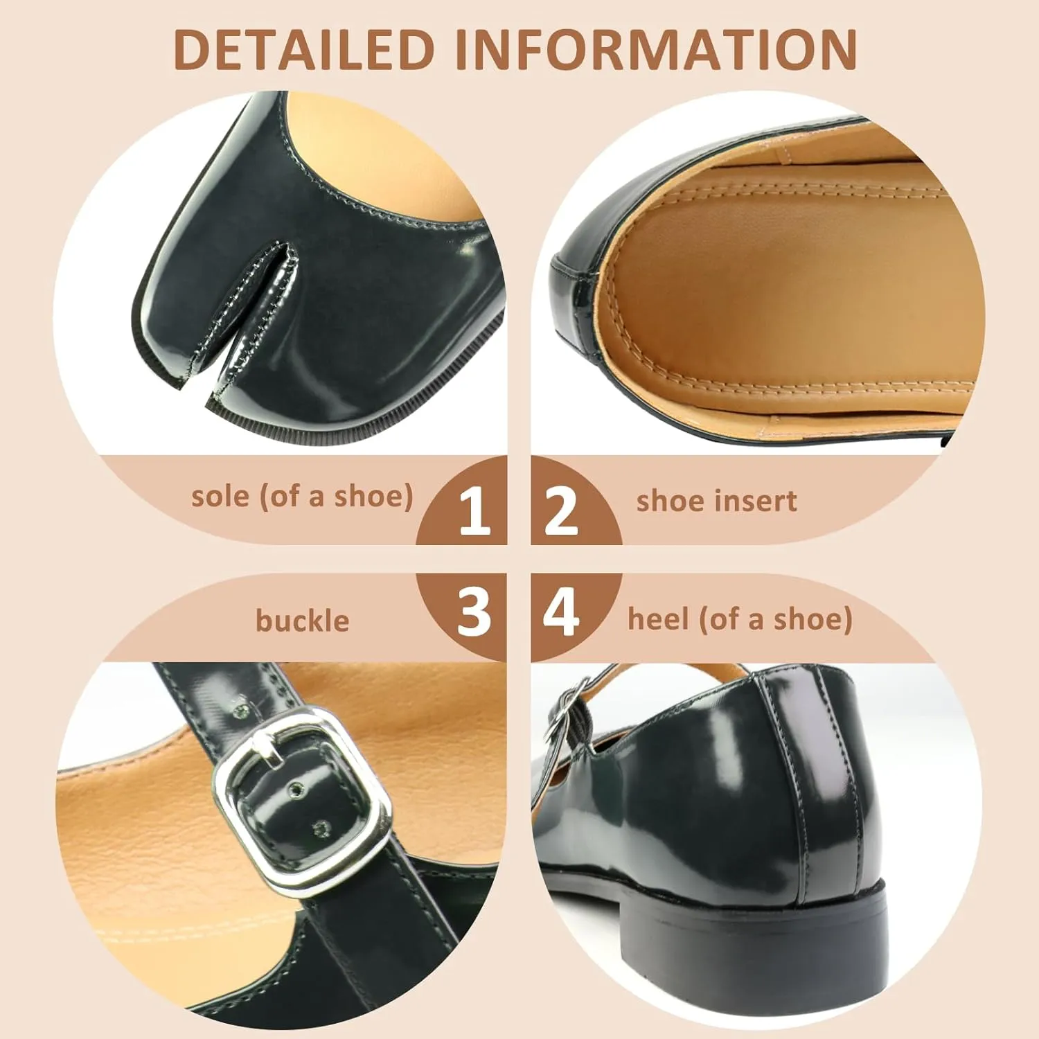Tabi Mary Jane Shoes Women Split Toe Ankle Buckle Strap Womens Flats Comfort Casual Dressy Party School Work Dress Pumps Shoes