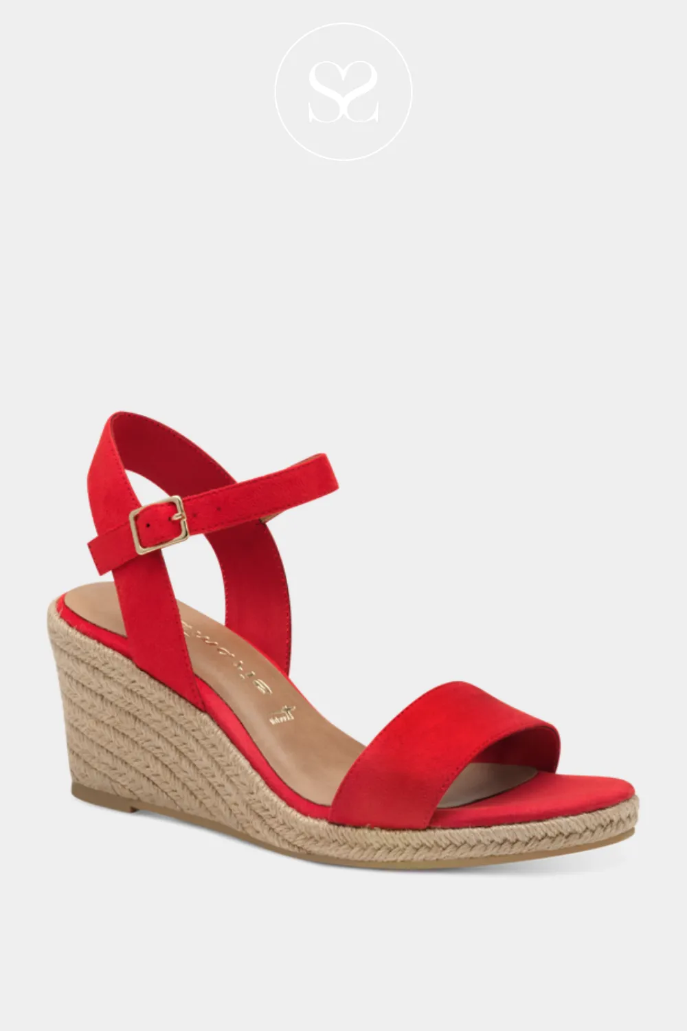 TAMARIS 1-28300-42 RED WEDGE ESPADRILLE SANDALS
