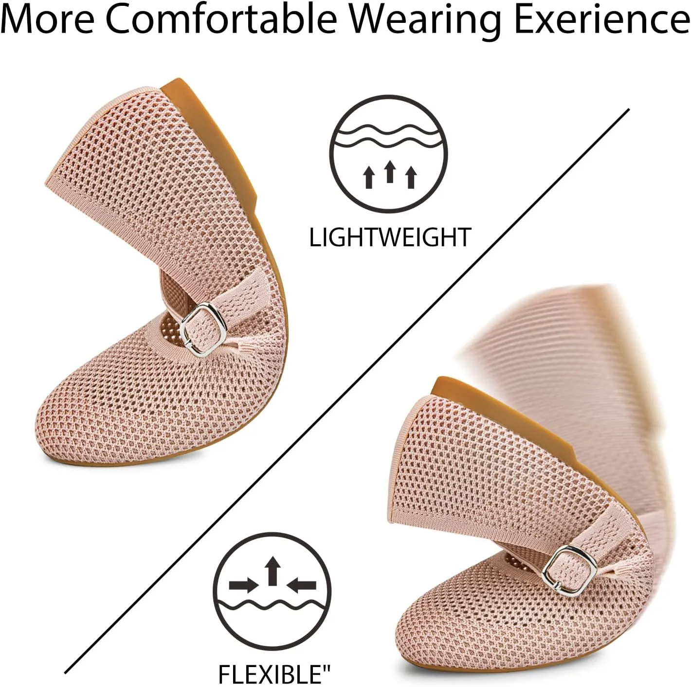 Tanamo Mary Jane Shoes Flats for Women Round Toe Shoes Ballet Flats Comfortable Dressy Adjustable Straps Casual Office Work Wedding Washable Knit Slip On