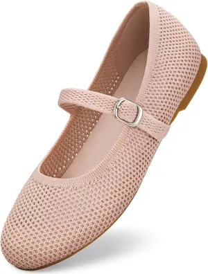 Tanamo Mary Jane Shoes Flats for Women Round Toe Shoes Ballet Flats Comfortable Dressy Adjustable Straps Casual Office Work Wedding Washable Knit Slip On