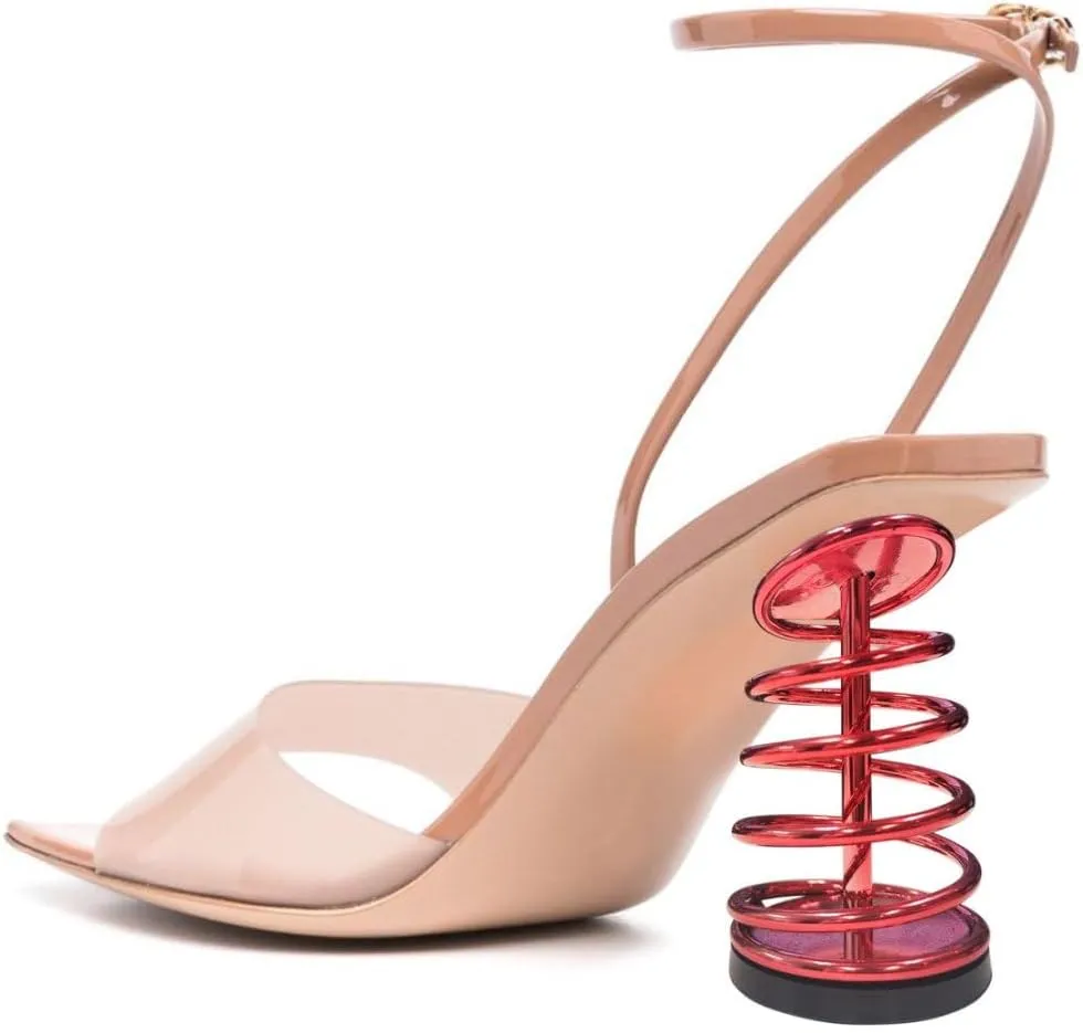 Tang'scuisins Women Transparent Band Ankle Strap Sandals Open Square Toe Spiral Chunky High Heels Fashion Work Party Buckled Shoes Size 4-16 US
