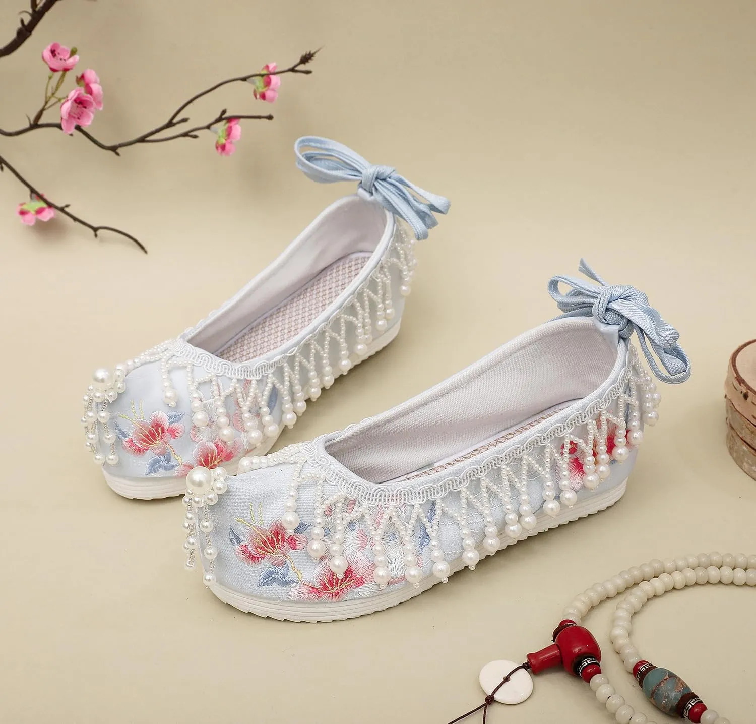Tassel Hanfu Shoes Vintage Embroidery Flats Embroideried Mary Janes for Women