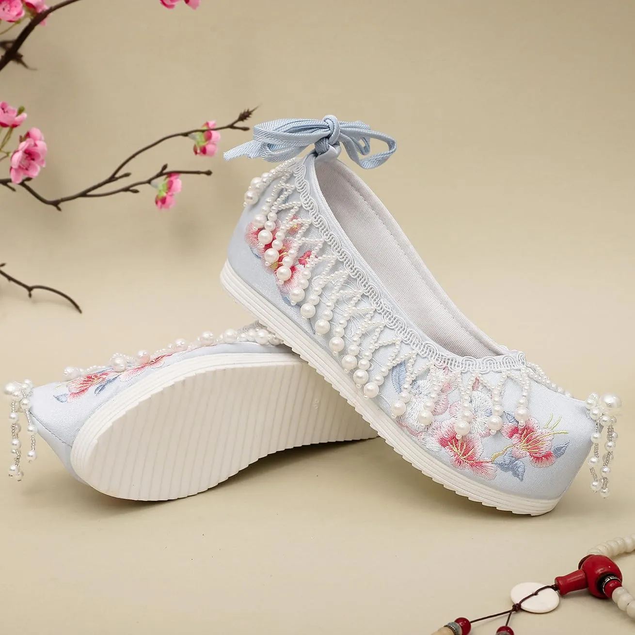 Tassel Hanfu Shoes Vintage Embroidery Flats Embroideried Mary Janes for Women