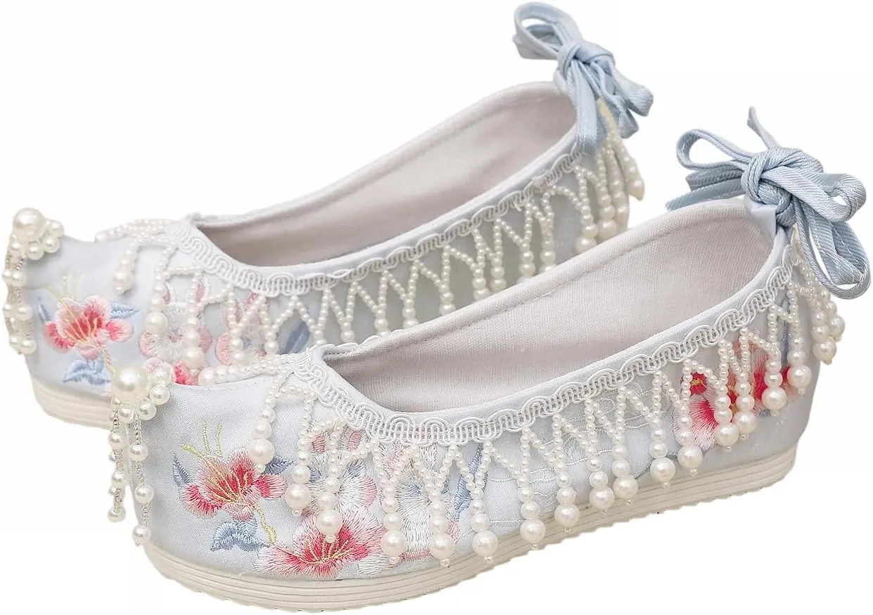Tassel Hanfu Shoes Vintage Embroidery Flats Embroideried Mary Janes for Women