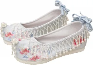 Tassel Hanfu Shoes Vintage Embroidery Flats Embroideried Mary Janes for Women