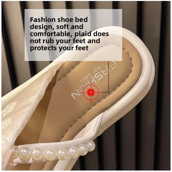 Thick soft-soled fairy style slippers women wear 2025 summer new pearl muffin cool slippers women's tide shoes,skin-friendly, breathable and comfortable