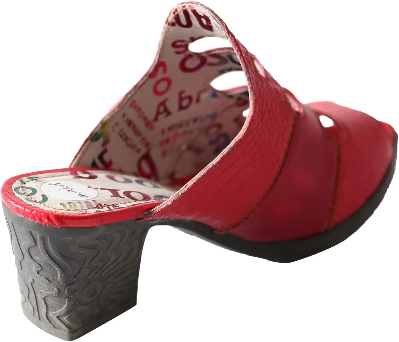 TMA EYES & MAiA Women Hollow-out Printed Leather Sandals Spliced Mid-Heeled Sandals
