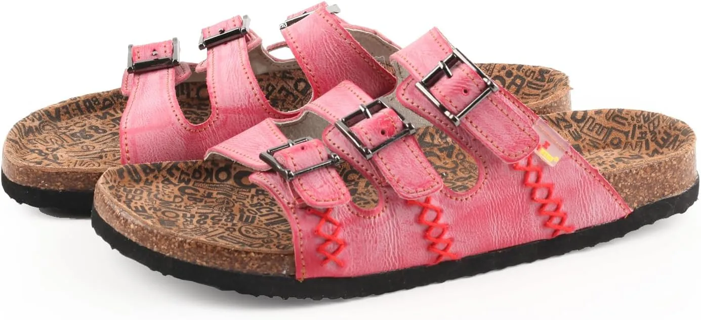 TMA EYES Womens Flat Slide Sandals with Arch Support Strap Adjustable Buckle Non Slip Rubber Sole