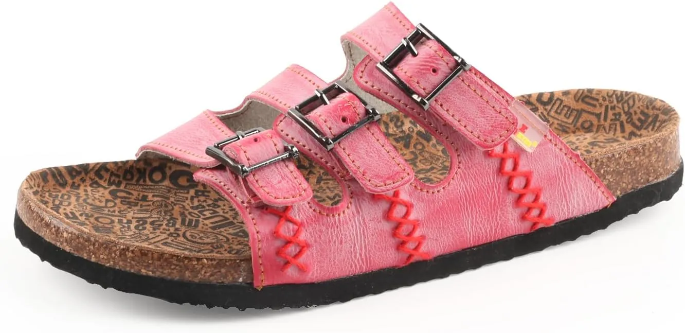 TMA EYES Womens Flat Slide Sandals with Arch Support Strap Adjustable Buckle Non Slip Rubber Sole