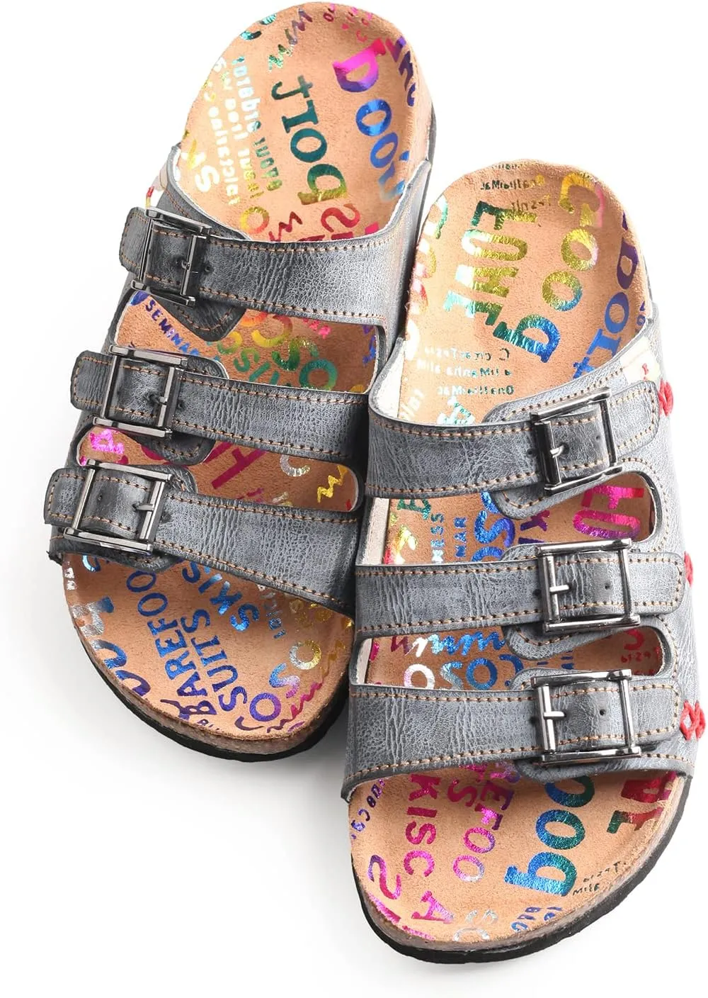 TMA EYES Womens Flat Slide Sandals with Arch Support Strap Adjustable Buckle Non Slip Rubber Sole