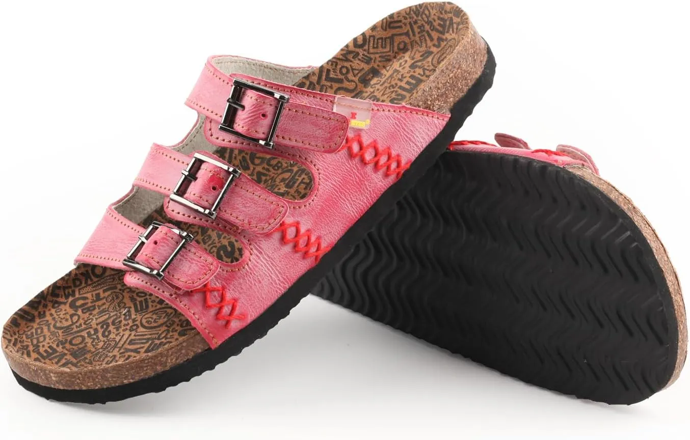 TMA EYES Womens Flat Slide Sandals with Arch Support Strap Adjustable Buckle Non Slip Rubber Sole