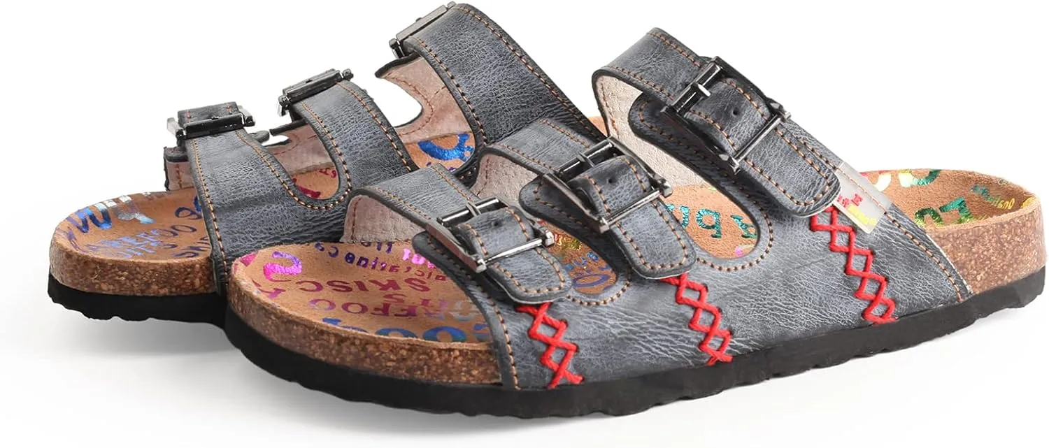 TMA EYES Womens Flat Slide Sandals with Arch Support Strap Adjustable Buckle Non Slip Rubber Sole