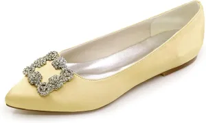 TNXZ Wedding Flats Shoes Women Wedding Shoes for Bride Flats Bridal Shoes Flats Satin Closed Toe Rhinestone Ballet Flats