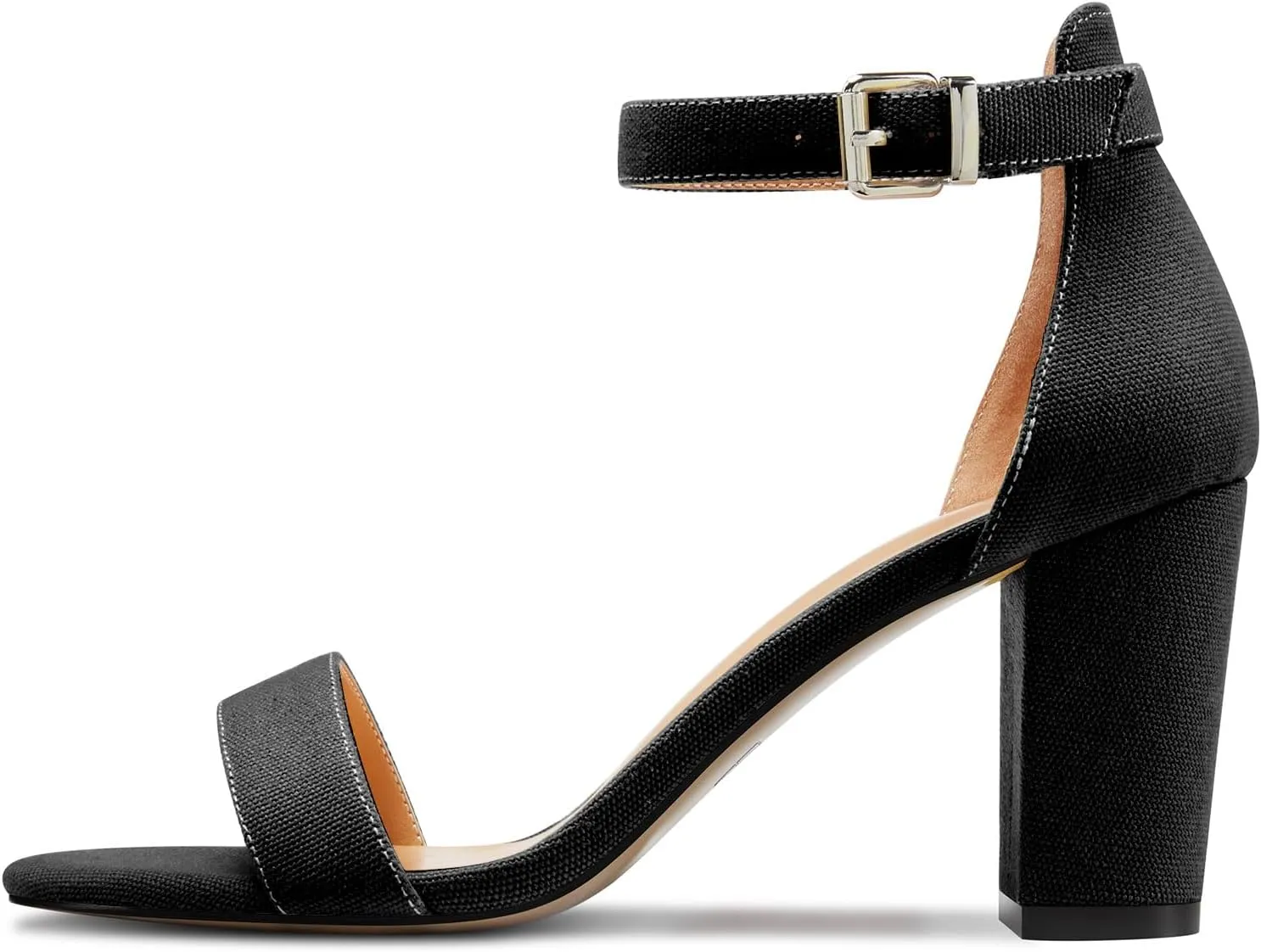 TNYNFBEB Womens Chunky Block Mid Heel Peep Open Toe Sandals Ankle Strap Buckle Prom Basic Classic Summer 3.2 Inches Heels