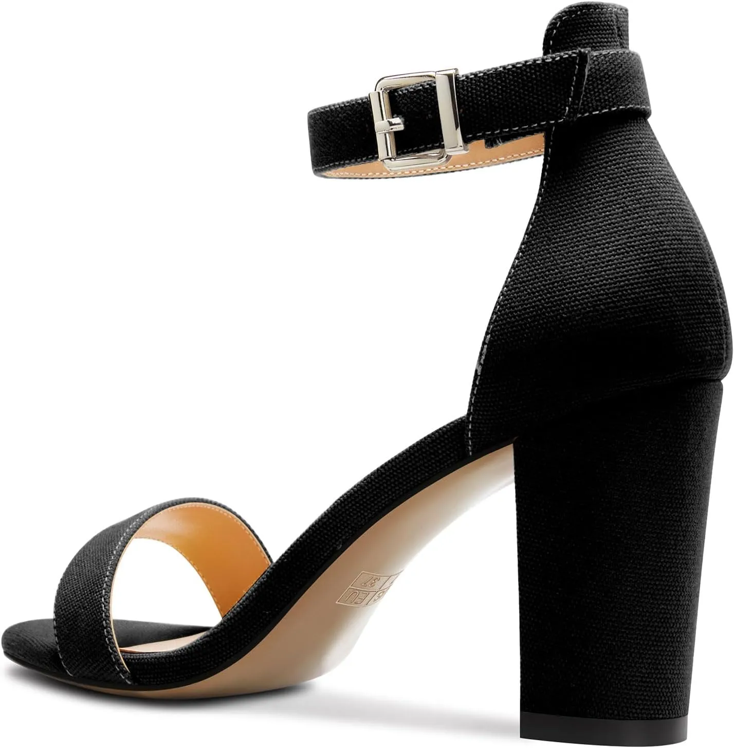 TNYNFBEB Womens Chunky Block Mid Heel Peep Open Toe Sandals Ankle Strap Buckle Prom Basic Classic Summer 3.2 Inches Heels