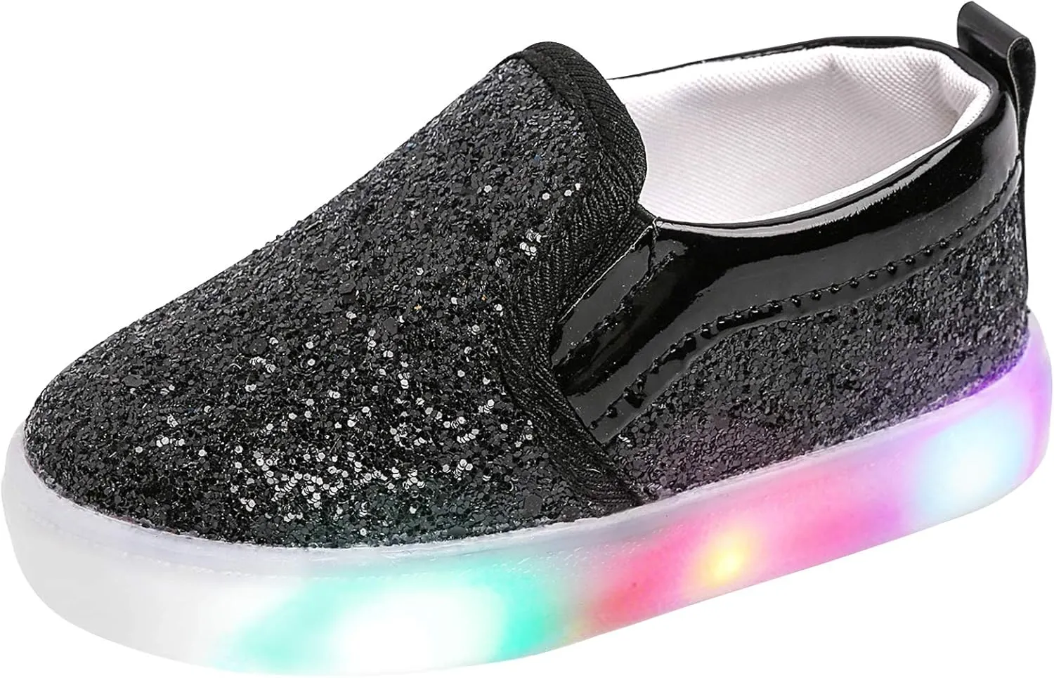 Toddler Girl's Light Up Sequins Slip On Loafers Baby Glitter Shoes Flashing LED Casual Princess Party Shoes Flat Sneakers (Toddler/Little Kid)