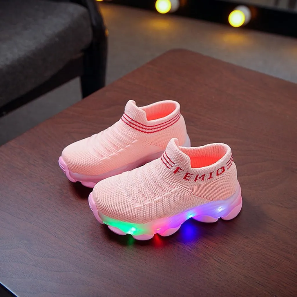 Toddler Kids Light Up Sock Shoes Girls Boys Mesh Flashing Breathable Sneakers Soft Sport Walking Running Shoes