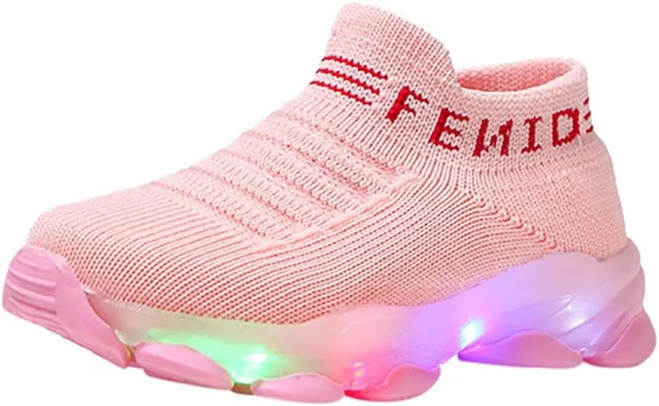 Toddler Kids Light Up Sock Shoes Girls Boys Mesh Flashing Breathable Sneakers Soft Sport Walking Running Shoes