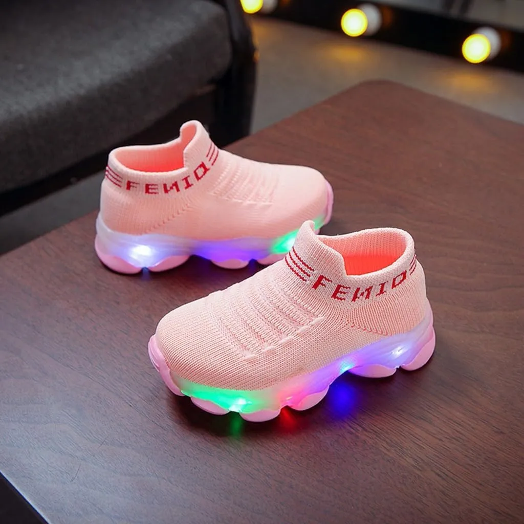 Toddler Kids Light Up Sock Shoes Girls Boys Mesh Flashing Breathable Sneakers Soft Sport Walking Running Shoes