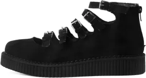 T.U.K. Shoes Black Faux Suede Multi-Strap Pointed Creeper Sneaker Flats Mary Janes for Women | US Women 10