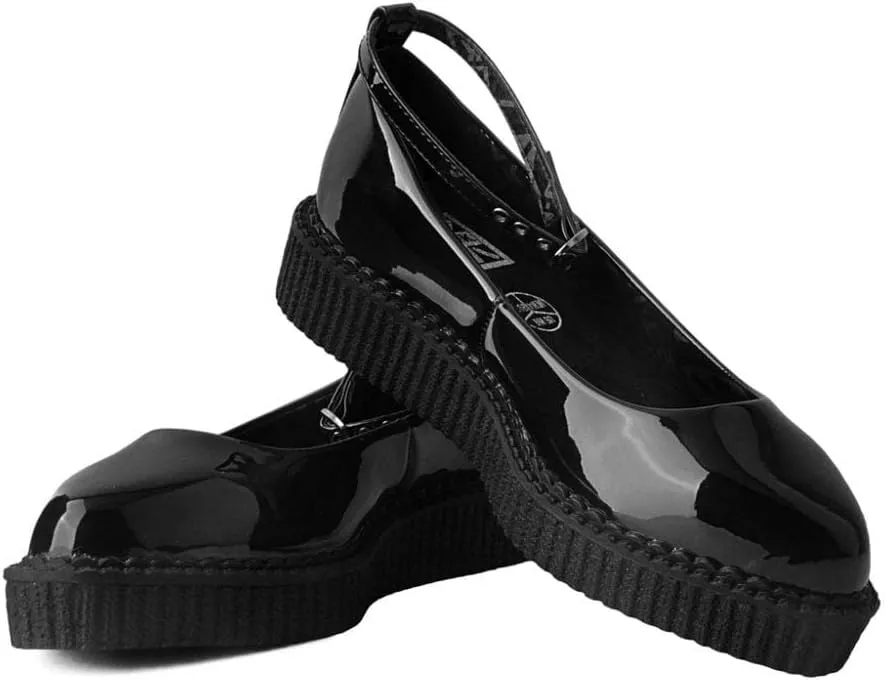 T.U.K. Shoes Black Hologram Pointed Ballet Ankle Strap Creeper Sneaker Flats for Women