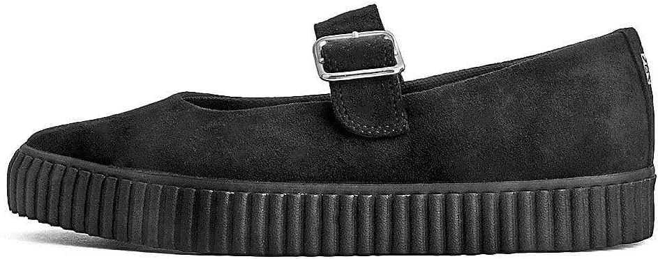 T.U.K. Shoes Black Vegan Faux Suede Pointed Buckle Strap Mary Janes for Women