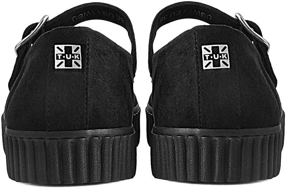 T.U.K. Shoes Black Vegan Faux Suede Pointed Buckle Strap Mary Janes for Women