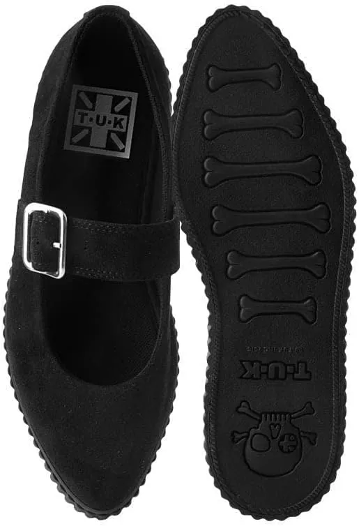 T.U.K. Shoes Black Vegan Faux Suede Pointed Buckle Strap Mary Janes for Women