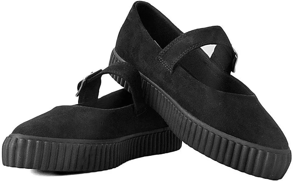 T.U.K. Shoes Black Vegan Faux Suede Pointed Buckle Strap Mary Janes for Women