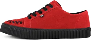 T.U.K. Suede Creeper Sneaker for Women and Men | Lace Up Shoes, Black Interlace, and Eyelets | Classic Ridged Sole and Mesh Lining | Memory Foam Comfort for Everyday Wear | Red, US Women 15 / Men 13