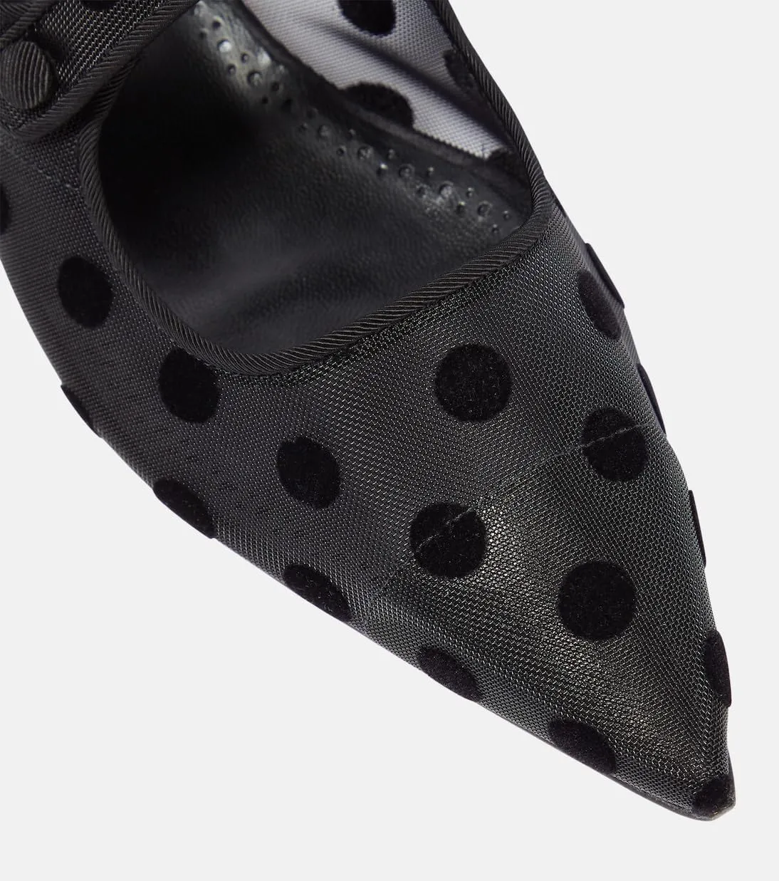 Tulle Mesh Ballet Flats for Women Polka Dots Slingback Mary Jane Flats Pointed Toe Buckle Strap Sandals Slip On Fishnet Ballerina Shoes Casual Comfortable Dress Shoes