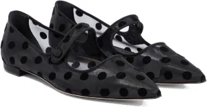 Tulle Mesh Ballet Flats for Women Polka Dots Slingback Mary Jane Flats Pointed Toe Buckle Strap Sandals Slip On Fishnet Ballerina Shoes Casual Comfortable Dress Shoes