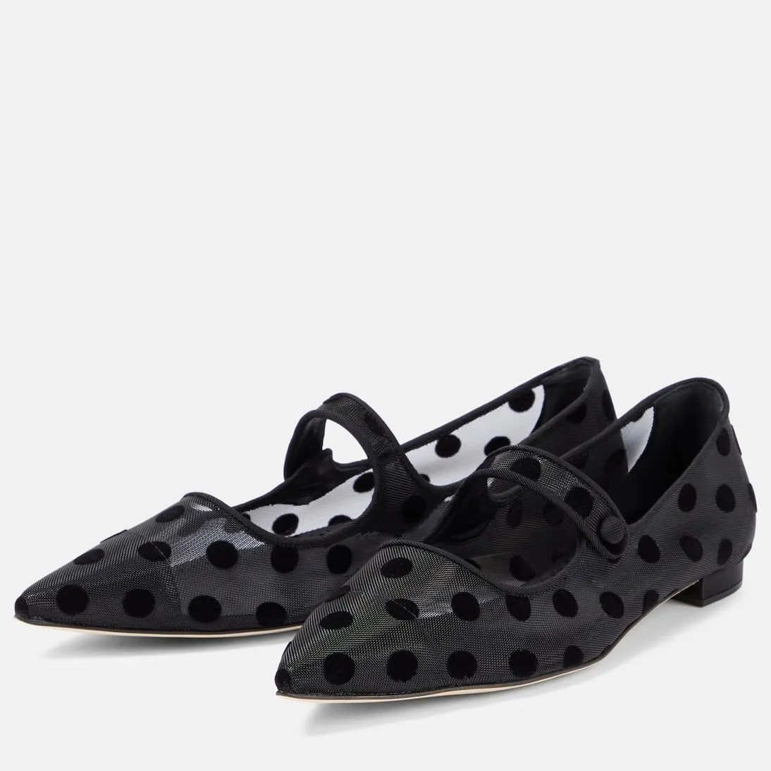 Tulle Mesh Ballet Flats for Women Polka Dots Slingback Mary Jane Flats Pointed Toe Buckle Strap Sandals Slip On Fishnet Ballerina Shoes Casual Comfortable Dress Shoes