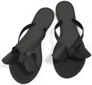 TYFLOVE Women Rivet Flip Flops Studded Jelly Thong Sandals with Bow Summer Bowtie Flat Beach Rain Shoes