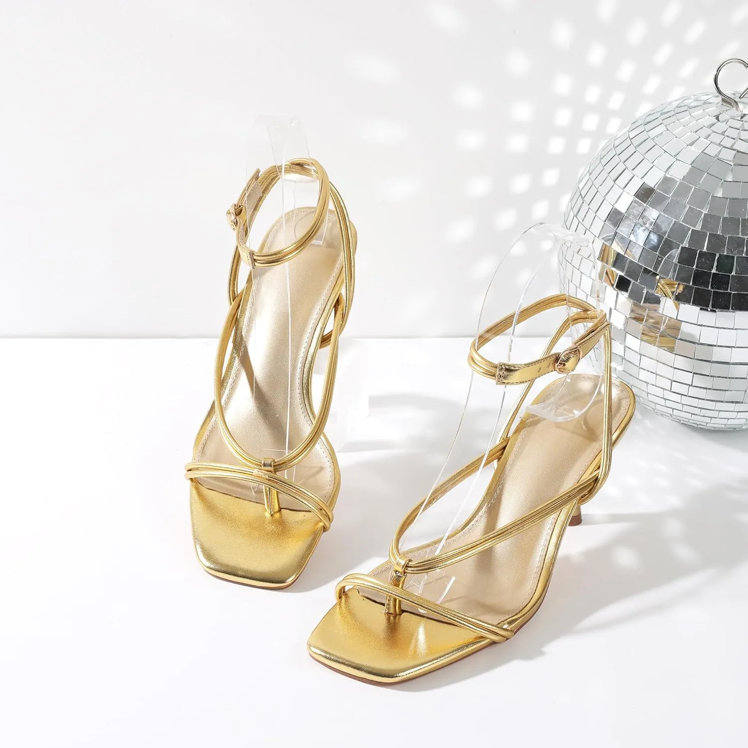 Uacllcau Women's Strappy Heels Sandals Square Open Toe Low Kitten Stiletto Heels Lace Up Thong Heeled Sandals for Women Flip Flop Heels for Party Prom Wedding Dress Shoes