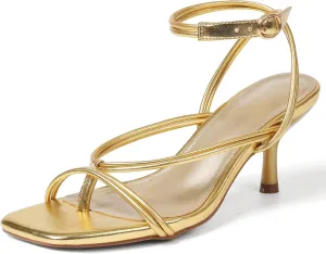 Uacllcau Women's Strappy Heels Sandals Square Open Toe Low Kitten Stiletto Heels Lace Up Thong Heeled Sandals for Women Flip Flop Heels for Party Prom Wedding Dress Shoes