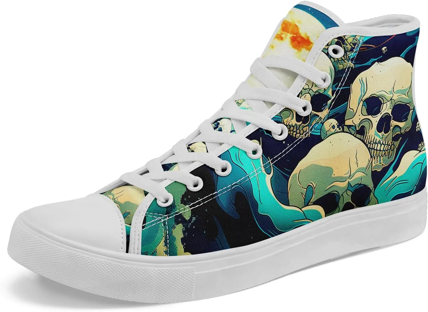 Unisex Skull High Tops Canvas Sneaker Classic Lace Up Fashion Tennis Shoes Casual Flat Walking Shoes