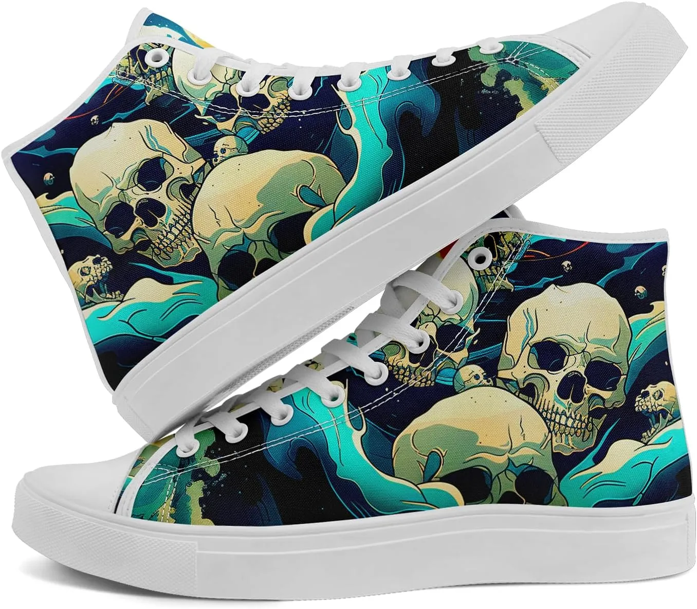 Unisex Skull High Tops Canvas Sneaker Classic Lace Up Fashion Tennis Shoes Casual Flat Walking Shoes