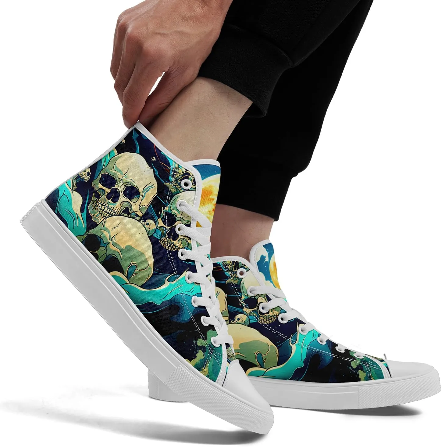 Unisex Skull High Tops Canvas Sneaker Classic Lace Up Fashion Tennis Shoes Casual Flat Walking Shoes