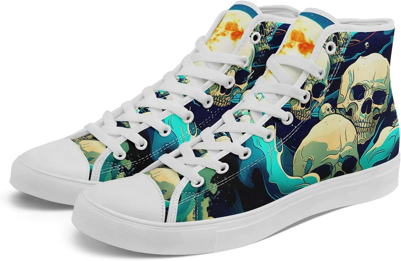 Unisex Skull High Tops Canvas Sneaker Classic Lace Up Fashion Tennis Shoes Casual Flat Walking Shoes